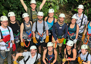 students waiting to go on a zip line tour in Costa Rica