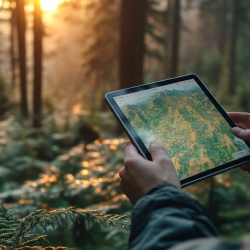 Image of using a device in forest