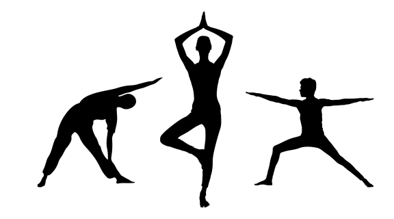 3 silhouettes doing yoga poses